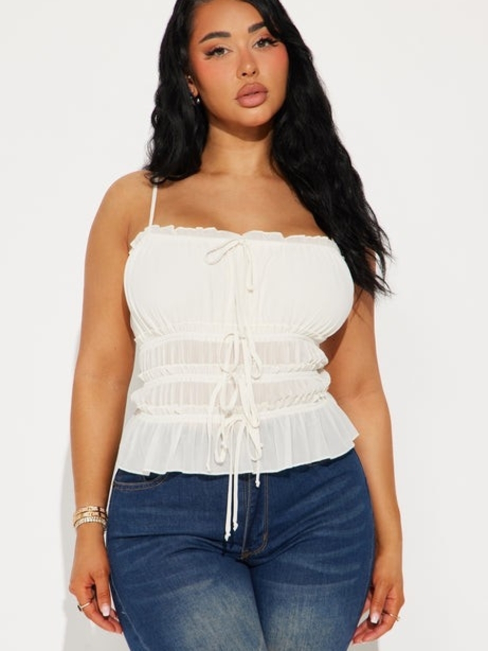 Fashion Nova Cream Ruched Tie-Front Cami